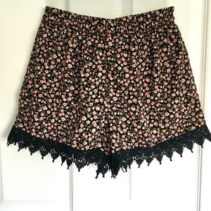 Floral Shorts with Crochet Accents